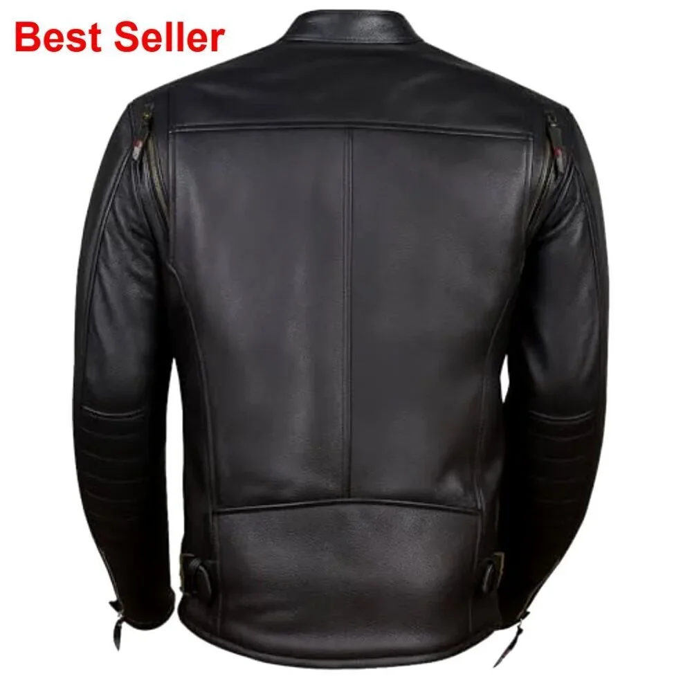 Motorcycle Jacket Natural Buffalo Leather CE Armor Ventilation